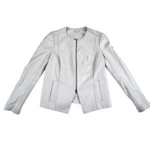 Vince Lamb Leather Zip Collarless Jacket Mix Knit Sleeve Ivory/White Cream Sz 2